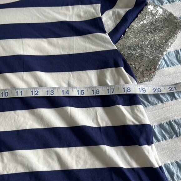 Maeve Anthropologie Sequin Sleeve Striped Baby Tee - Size M - Picture 9 of 13